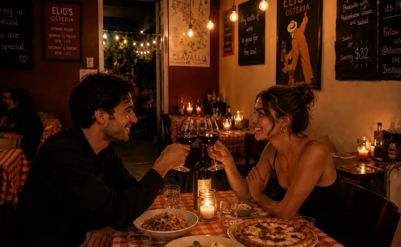 Couple enjoying Wednesday date night at Elios Osteria Carina